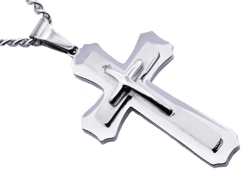 Statement pendant necklaces for women-Mens Stainless Steel Layered Cross Pendant Necklace