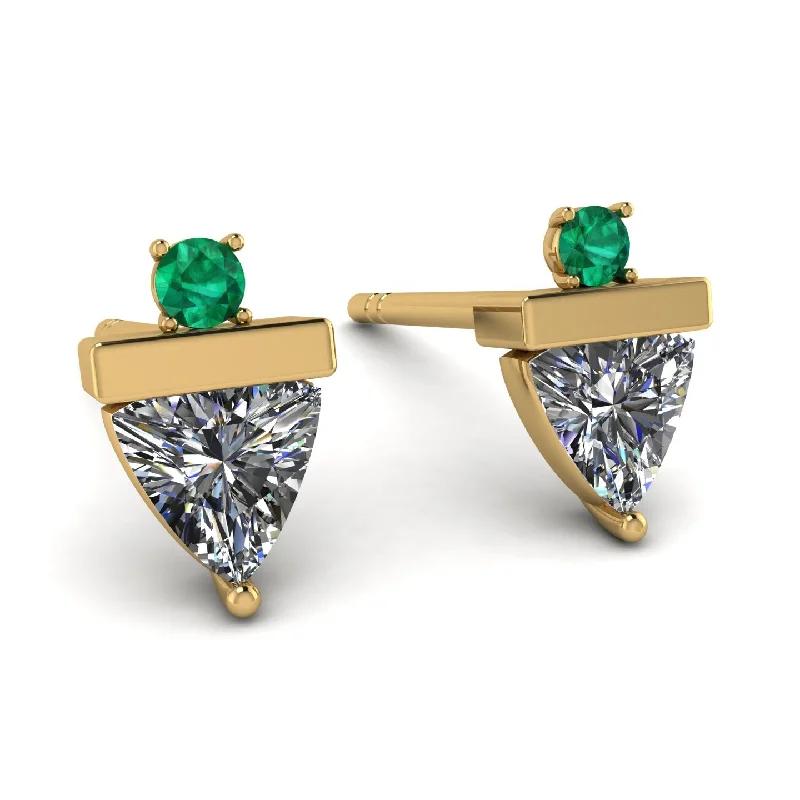 Ladies Earrings Contemporary -Triangle Diamond Earrings With Round Stone - Estella No. 16