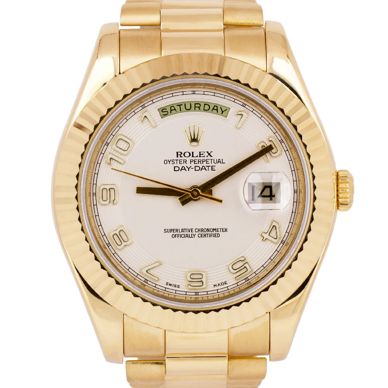 Unisex watch auction value -MINT Rolex Day-Date II President 41mm IVORY CONCENTRIC 18K Gold 218238 BOX