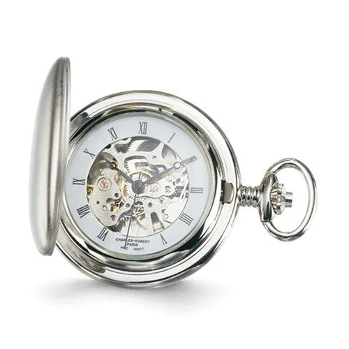 Unisex watch drop protection -Charles Hubert White Skeleton Dial Pocket Watch - Engravable