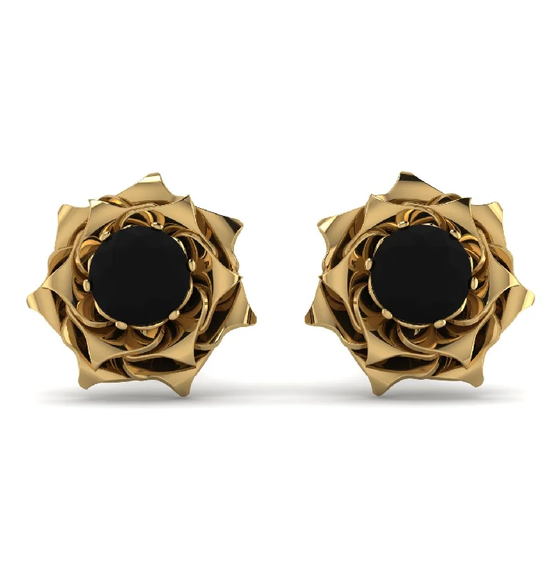 Ladies Earrings Small -A lady's Rose Black Diamond Earrings- Elena no. 7