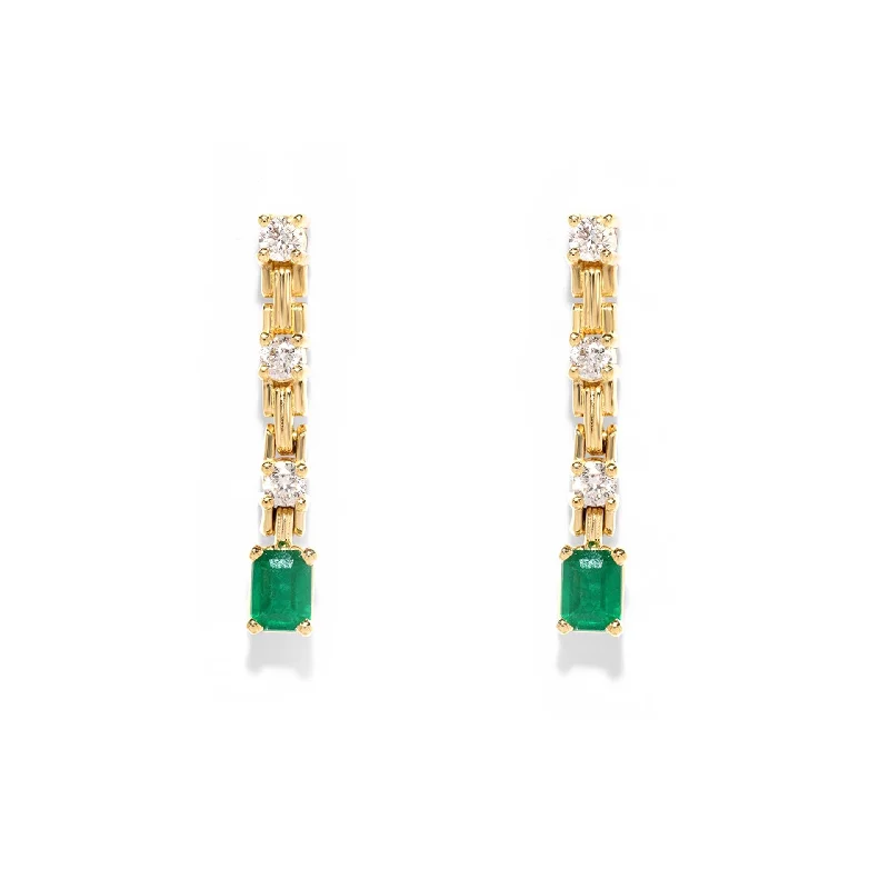 Ladies Earrings Chandelier -Emerald and Diamond Line Drop Earrings