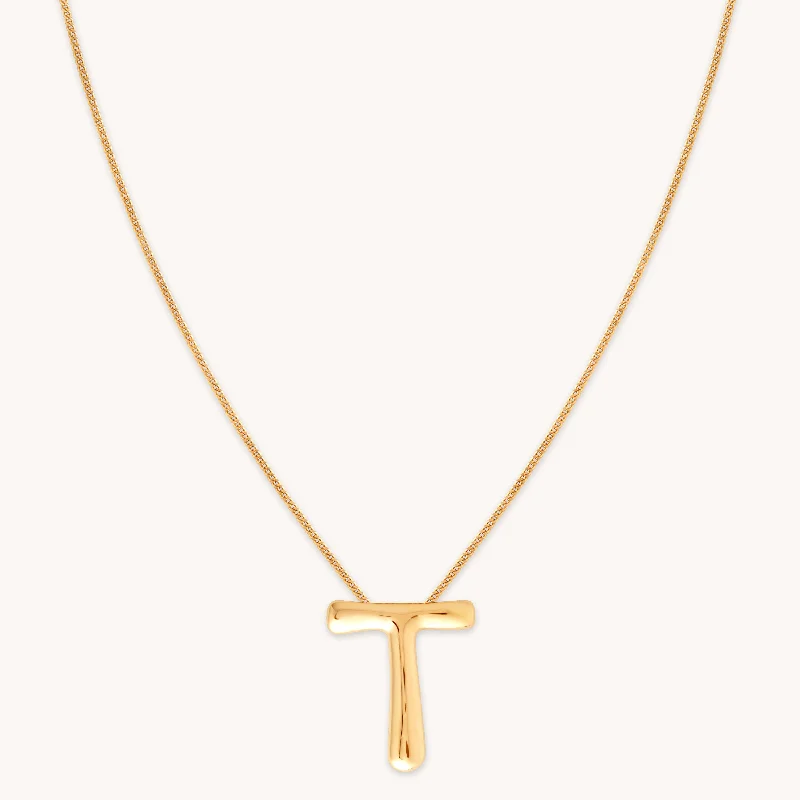 Rose gold necklaces for women-T Initial Bold Pendant Necklace in Gold