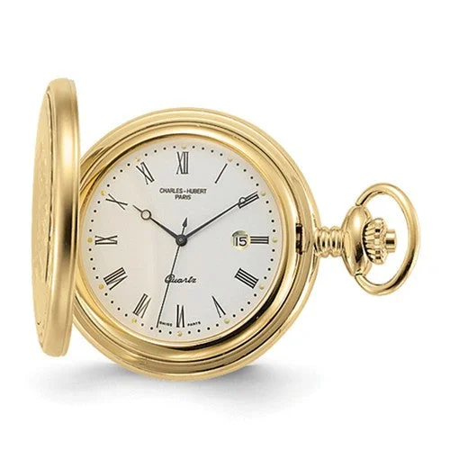 Unisex watch screen durability -Charles Hubert Gold Finish Off-White Dial With Date Pocket Watch