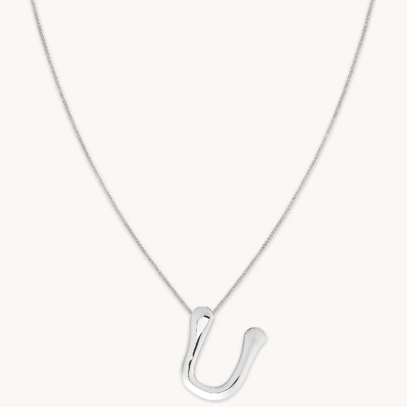 Infinity necklaces for women-U Initial Bold Pendant Necklace in Silver