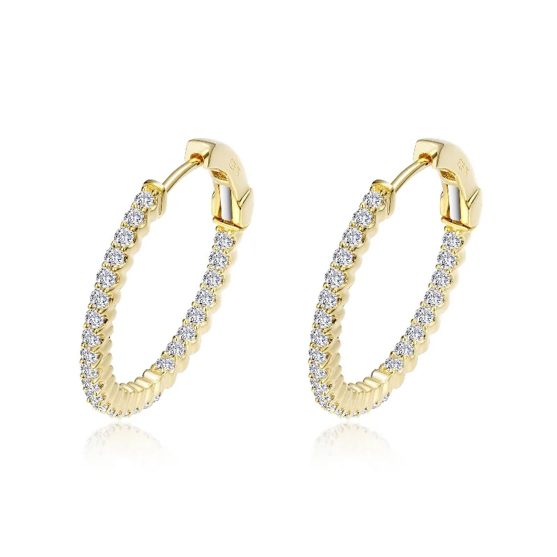 Ladies Earrings Rare -Lafonn Simulated Diamond 1.08ct Inside Out 20mm Hoop Earrings E3008CLG