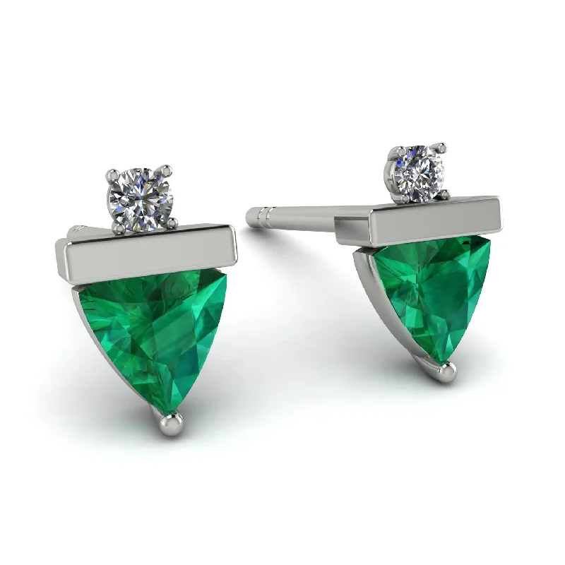 Ladies Earrings Plated -Triangle Emerald Earrings With Round Stone - Estella No. 6