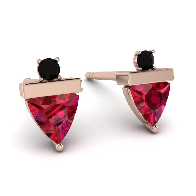 Ladies Earrings Adjustable -Triangle Ruby Earrings With Round Stone - Estella No. 41