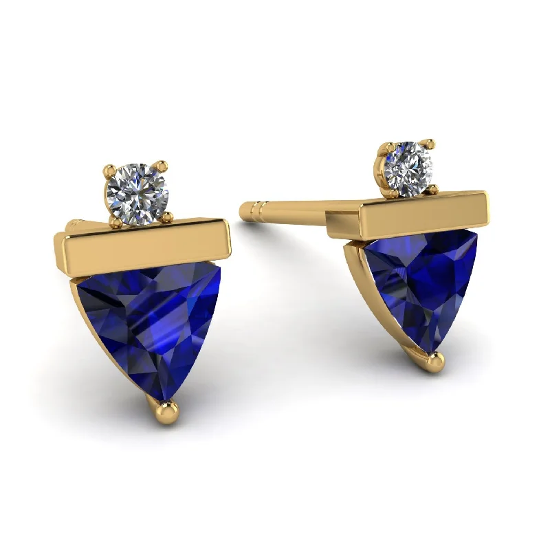 Ladies Earrings Edwardian -Triangle Sapphire Earrings With Round Stone - Estella No. 13