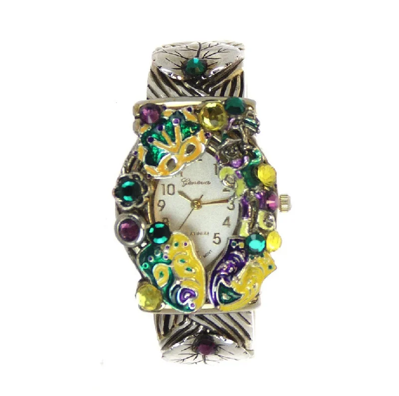 Unisex watch step counter -Watch Cuff Mardi Gras Jester Comedy & Tragedy