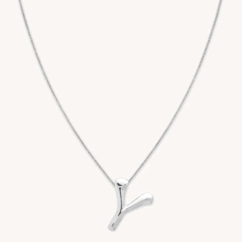 Birthstone pendant necklaces for women-Y Initial Bold Pendant Necklace in Silver