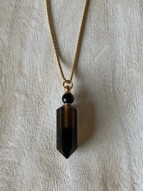 Custom chain necklaces for women-RECHARGE - ESSENTIAL OIL SMOKY QUARTZ VIAL NECKLACE