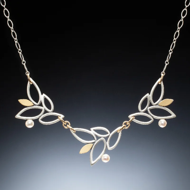 Colored gold necklaces for women-Mixed Metal Lace Leaf Necklace