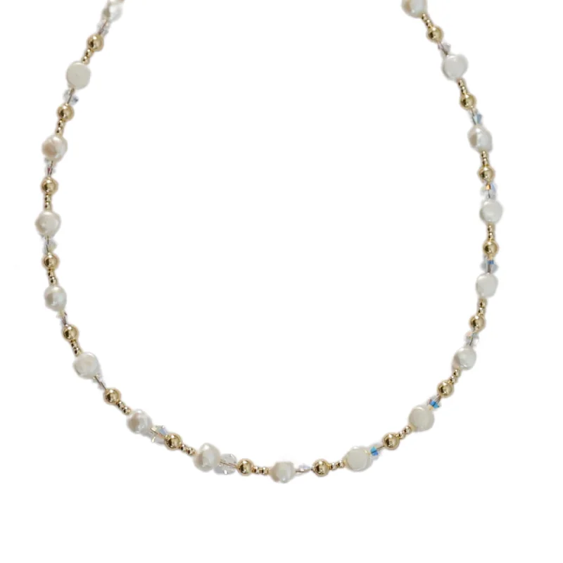 Wedding necklace sets for women-"VIVIANA" 14k gold-filled & pearl beaded Choker/Necklace