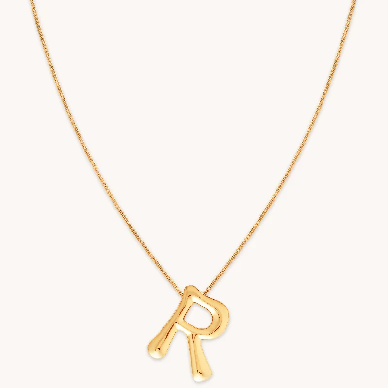 Choker necklaces for women-R Initial Bold Pendant Necklace in Gold