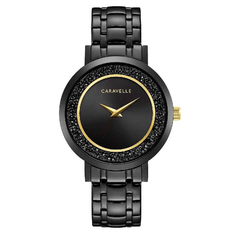 Unisex watch couple’s match -MODERN BLACK LADIES WATCH WITH GOLD-TONE ACCENTS