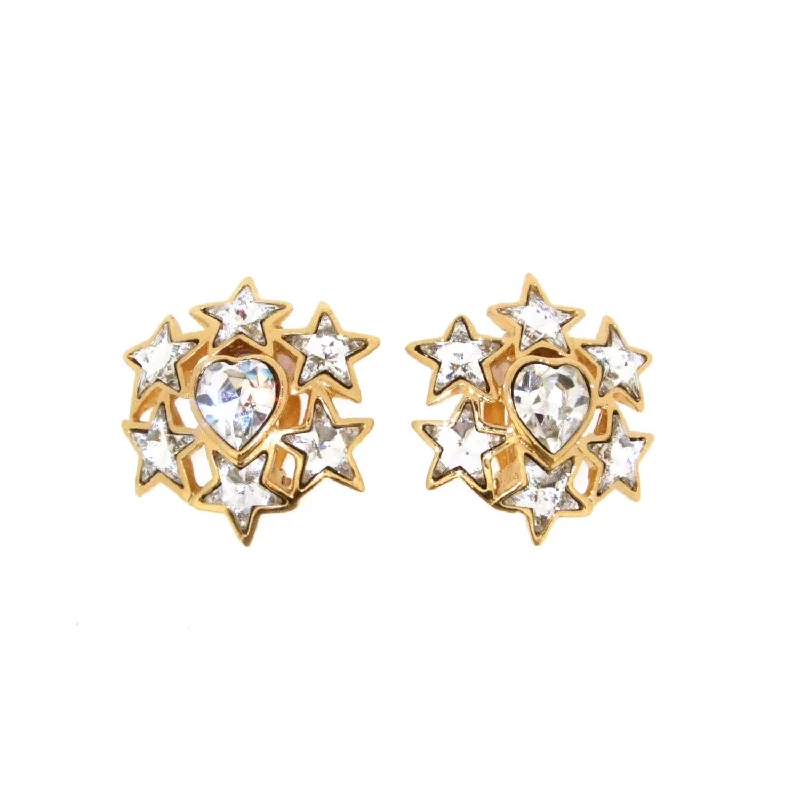 Ladies Earrings Iridescent -Yves Laurent Gold Crystal Star Heart Earrings