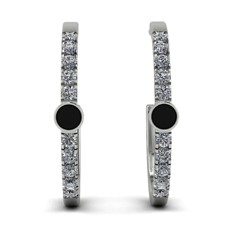 Ladies Earrings Exclusive -Hoop Black Diamond Earrings Micro Pave - Ansley No. 9