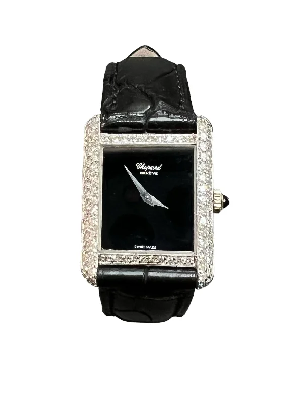 Unisex watch spare parts -Chopard Ladies Diamond Tank White Gold Wristwatch