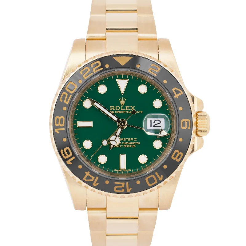 Unisex watch Japanese simplicity -MINT 2018 PAPERS Rolex GMT-Master II GREEN DIAL 18K Yellow Gold 40mm 116718 BOX