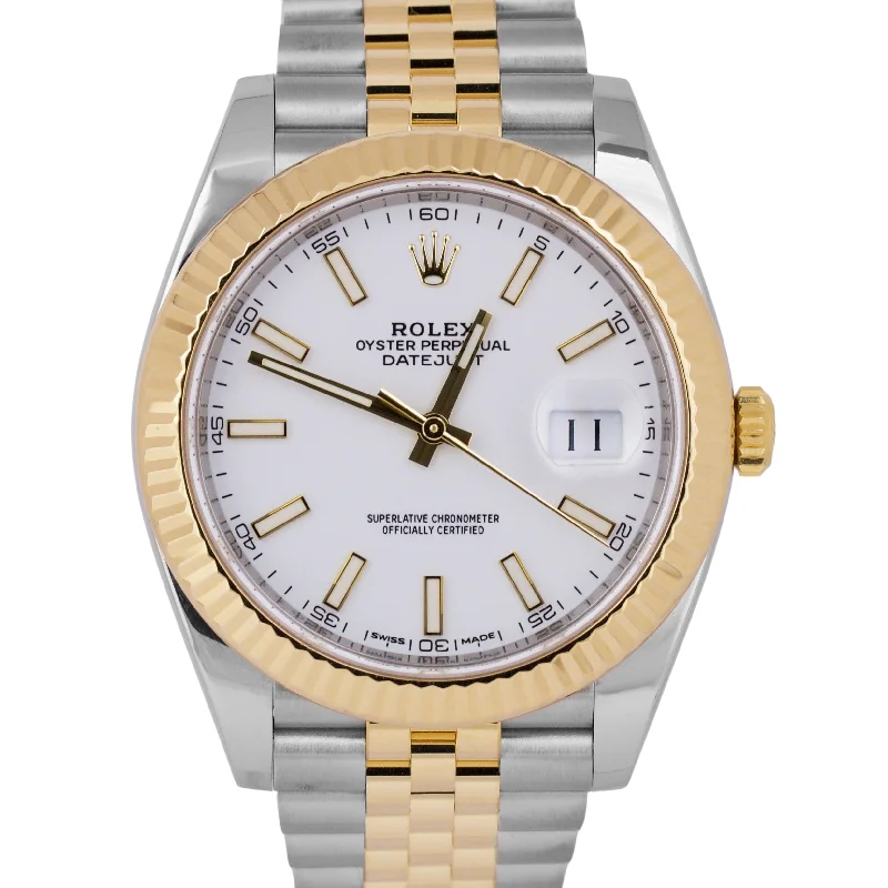 Unisex watch artisan craft -MINT PAPERS Rolex DateJust 41 WHITE 18K Gold Steel Fluted 41mm JUBILEE 126333