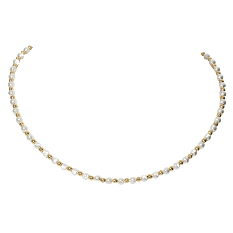 Vintage pendant necklaces for women-"MAY" 14k gold-filled & pearl beaded Choker/Necklace