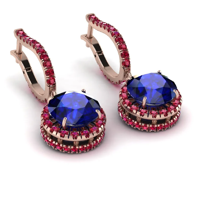 Ladies Earrings Smooth Finish -Hidden Halo Sapphire Hoop Earrings - Catalina No. 59