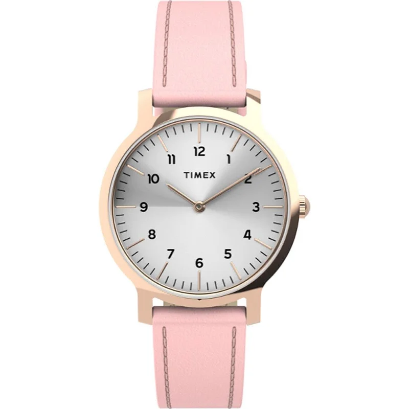 Unisex watch online deals -Timex Women's Watch - Norway Silver Dial Pink Leather Strap Quartz | TW2U22700VQ