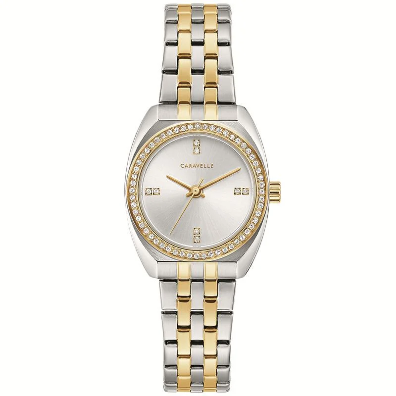 Unisex watch limited release -TWO TONE LADIES WATCH WITH SILVER WHITE DIAL AND CRYSTALS