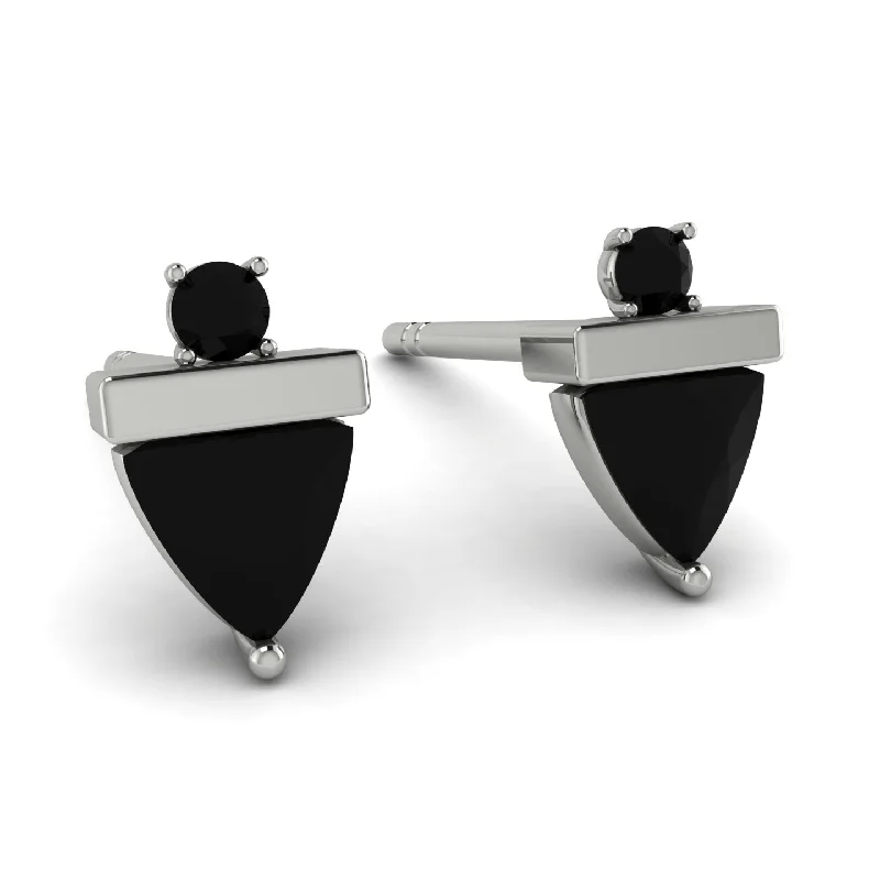 Ladies Earrings Extra Large -Triangle Black Diamond Earrings With Round Stone - Estella No. 39