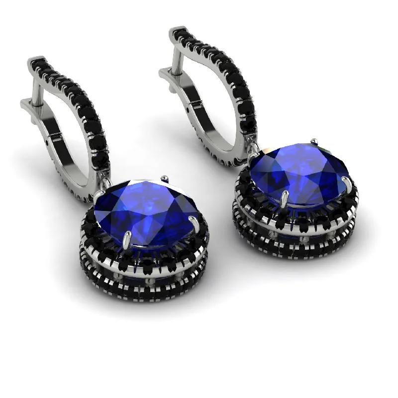 Ladies Earrings Raw -Hidden Halo Sapphire Hoop Earrings - Catalina No. 45