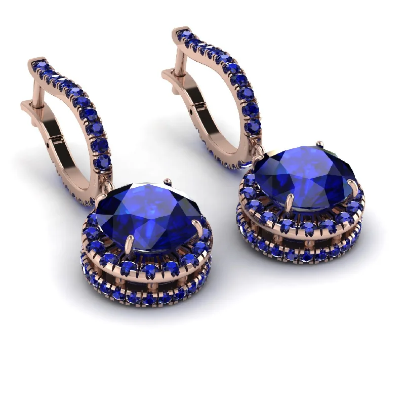 Ladies Earrings Studded -Hidden Halo Sapphire Hoop Earrings - Catalina No. 74