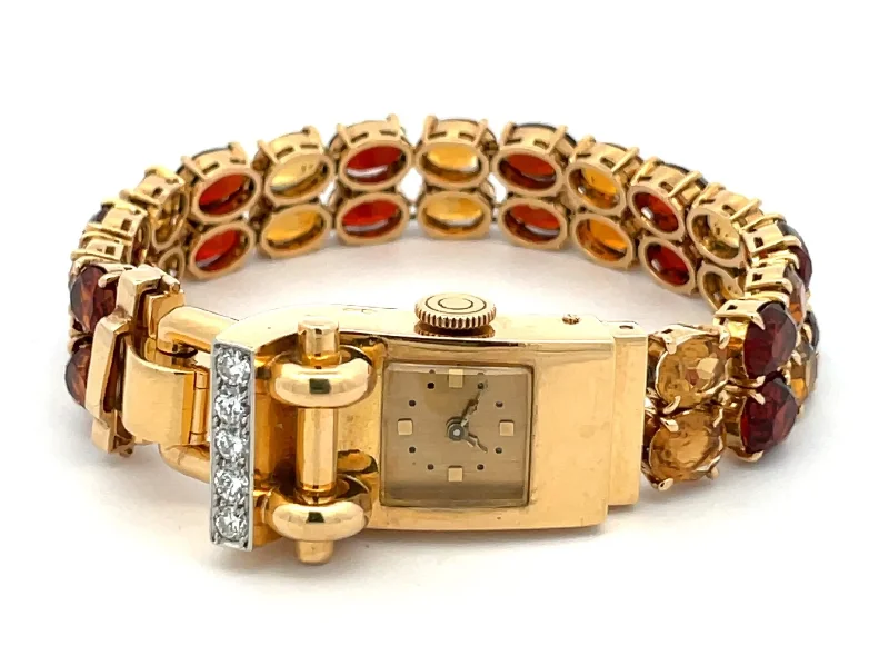 Unisex watch vintage look -Marchak Retro Gem-Set Wristwatch in 18K Gold and Platinum