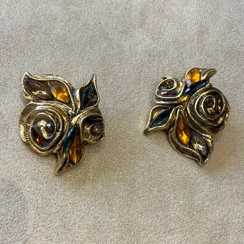 Ladies Earrings Molded -Kalinger Paris Amber Leaf clip on earrings