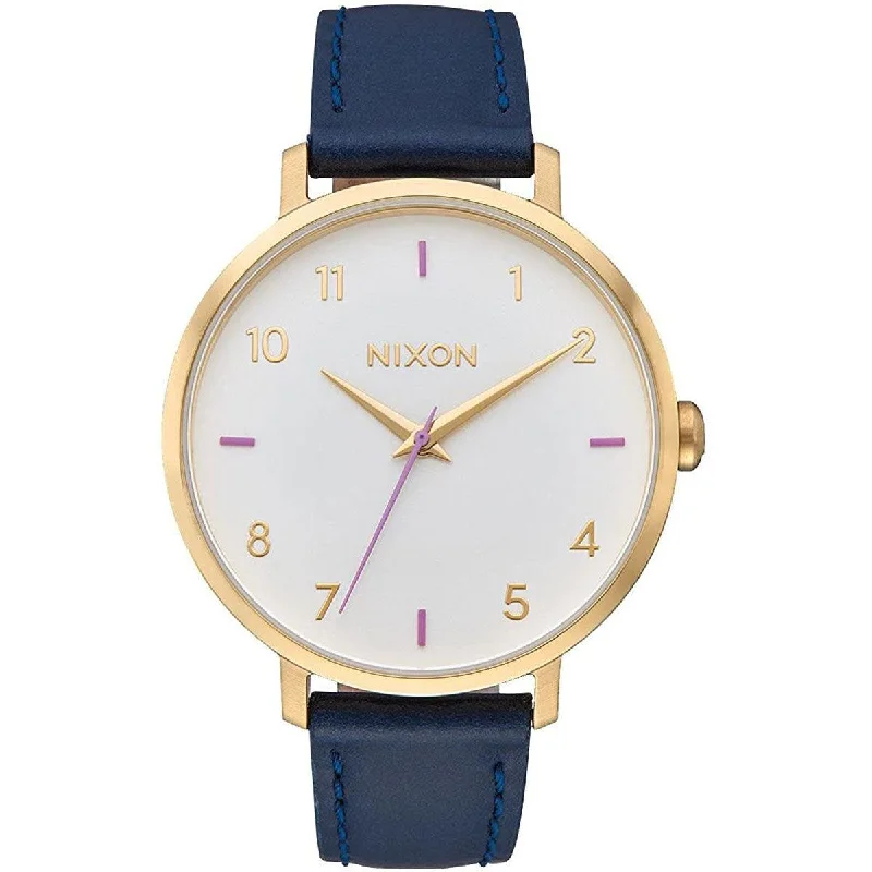 Unisex watch Swiss craftsmanship -Nixon Women's Quartz Watch - Arrow White Dial Leather Strap YG Steel Case | A1091151