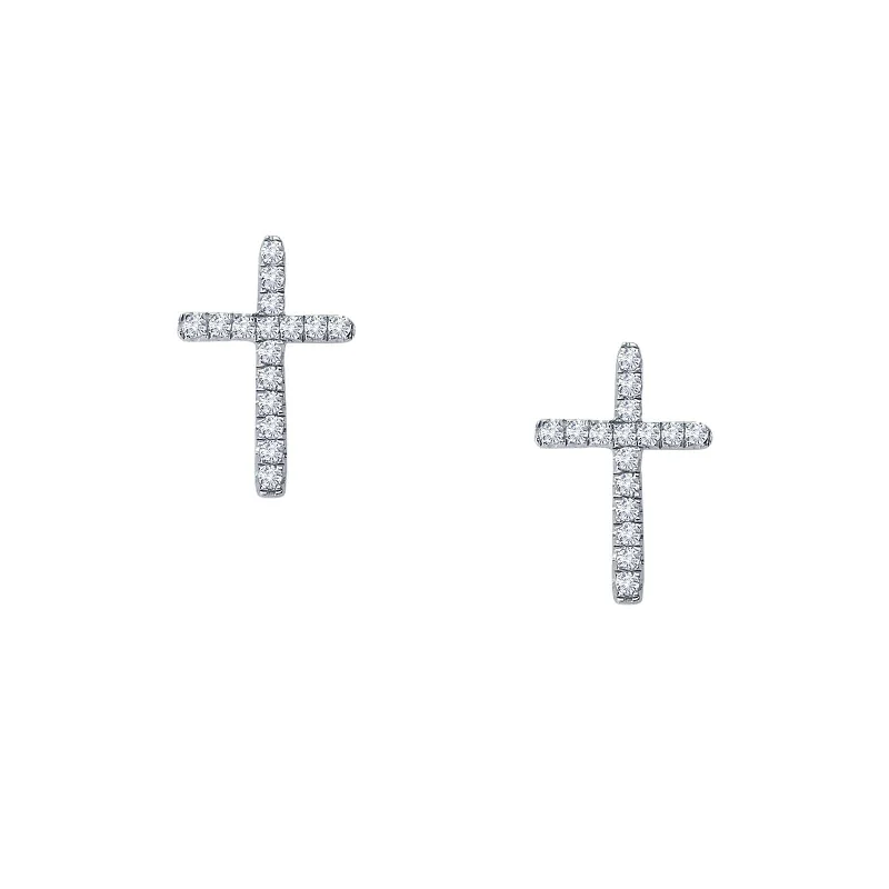 Ladies Earrings Initial -Lafonn Simulated Diamond Dainty Cross Stud Earrings E2003CLP