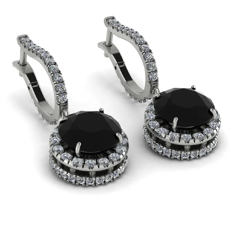 Ladies Earrings Spiral -Hidden Halo Black Diamond Hoop Earrings - Catalina No. 9