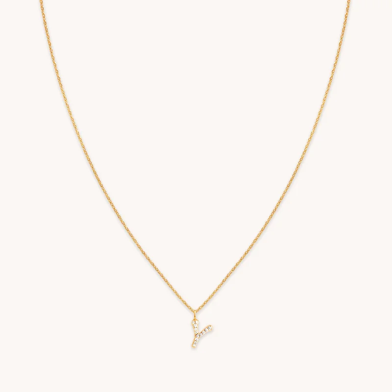 Simple gold necklaces for women-Y Initial Pavé Pendant Necklace in Gold