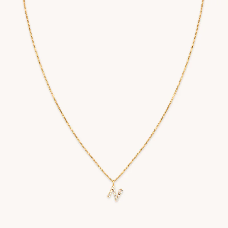 Wedding pendant necklaces for women-N Initial Pavé Pendant Necklace in Gold