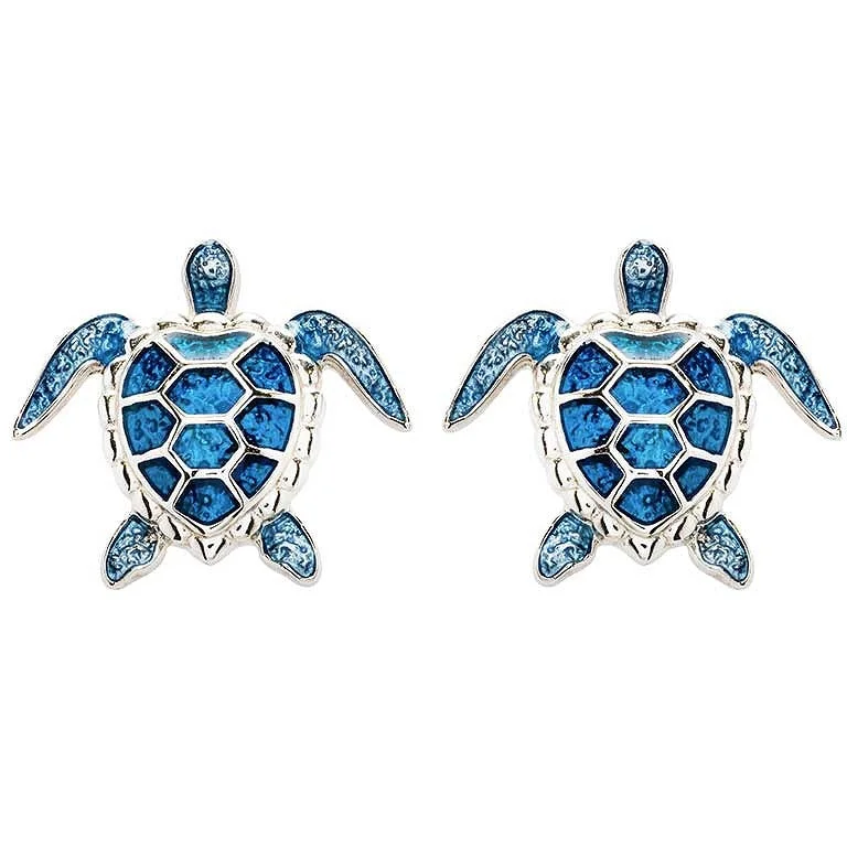 Ladies Earrings Polished -Stud Turtle Earrings With Blue Swarovski® Crystals