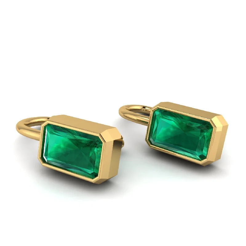 Ladies Earrings Rustic -Bezel Emerald Emerald Earrings - Perla No. 4