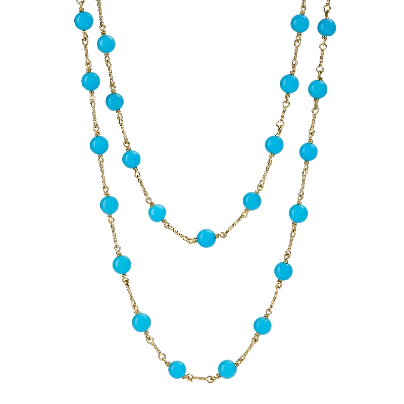 Gemstone necklaces for women-32 inch Turquoise Large Bead Link Necklace