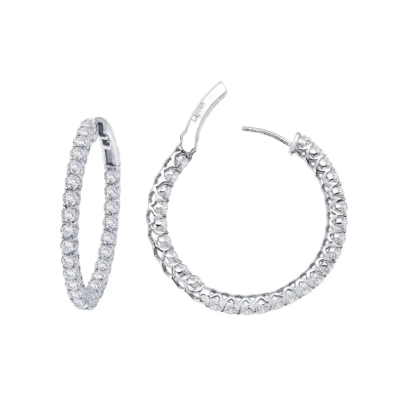 Ladies Earrings Affordable Brand -Lafonn Simulated Diamond 2.70ct Inside Out 25mm Hoop Earrings E3019CLP