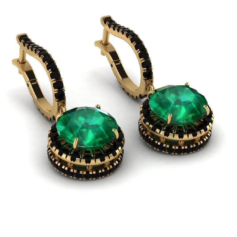 Ladies Earrings Bold Tone -Hidden Halo Emerald Hoop Earrings - Catalina No. 34