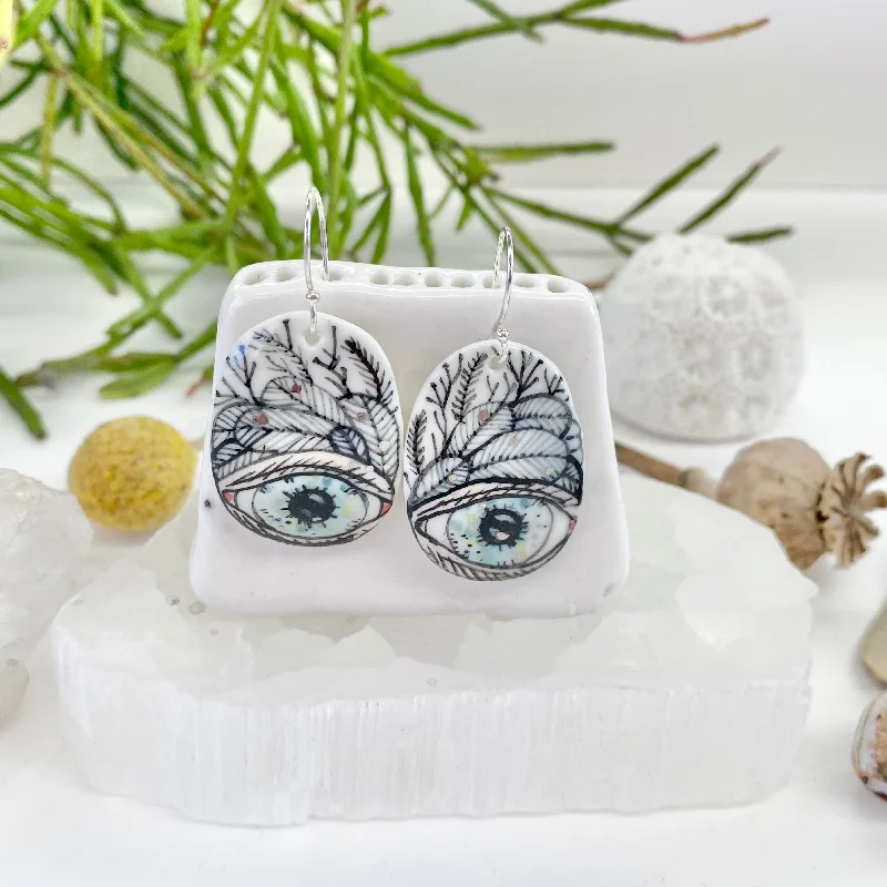 Ladies Earrings Screw Back -Hand Painted ‘Protective Eye’ Porcelain Earrings