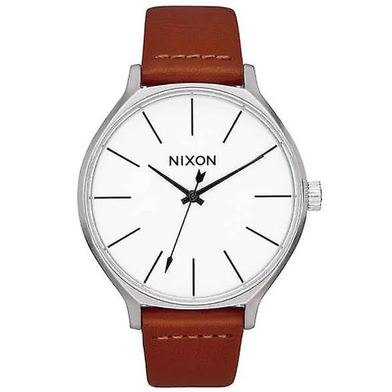 Unisex watch glow-in-dark -Nixon Women's Japanese Quartz Watch - The Clique White Dial Leather Strap | A12501113