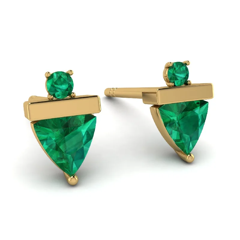 Ladies Earrings Whimsical -Triangle Emerald Earrings With Round Stone - Estella No. 19