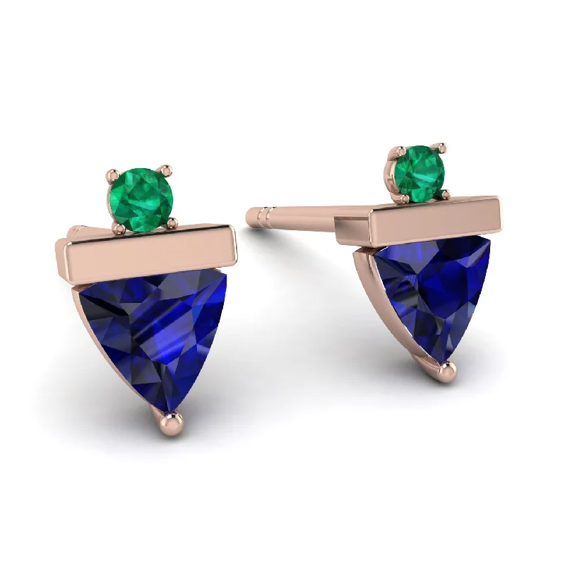 Ladies Earrings Dainty -Triangle Sapphire Earrings With Round Stone - Estella No. 29