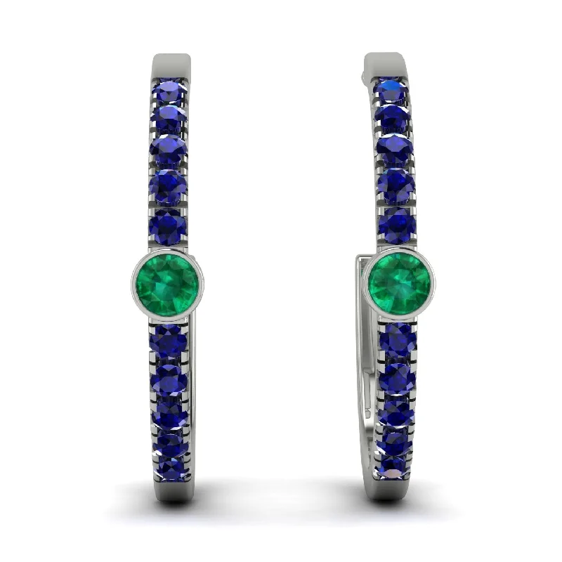 Ladies Earrings Diagonal -Hoop Emerald Earrings Micro Pave - Ansley No. 66