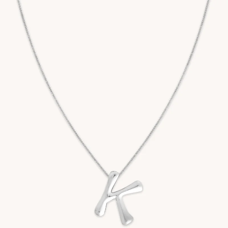 Boho necklaces for women-K Initial Bold Pendant Necklace in Silver